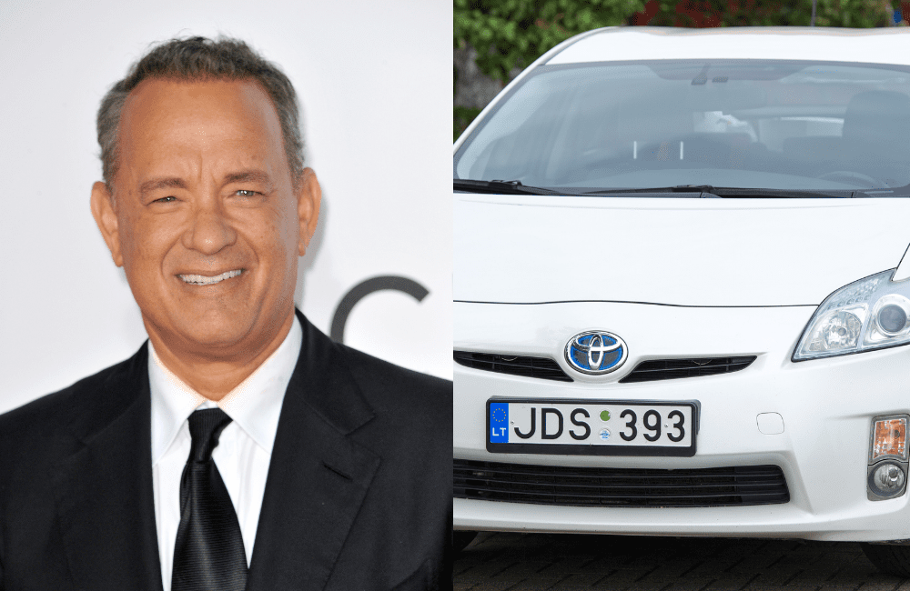 Tom Hanks @Tinseltown / Shutterstock.com, Toyota Prius @JuliusKielaitis / Shutterstock.com